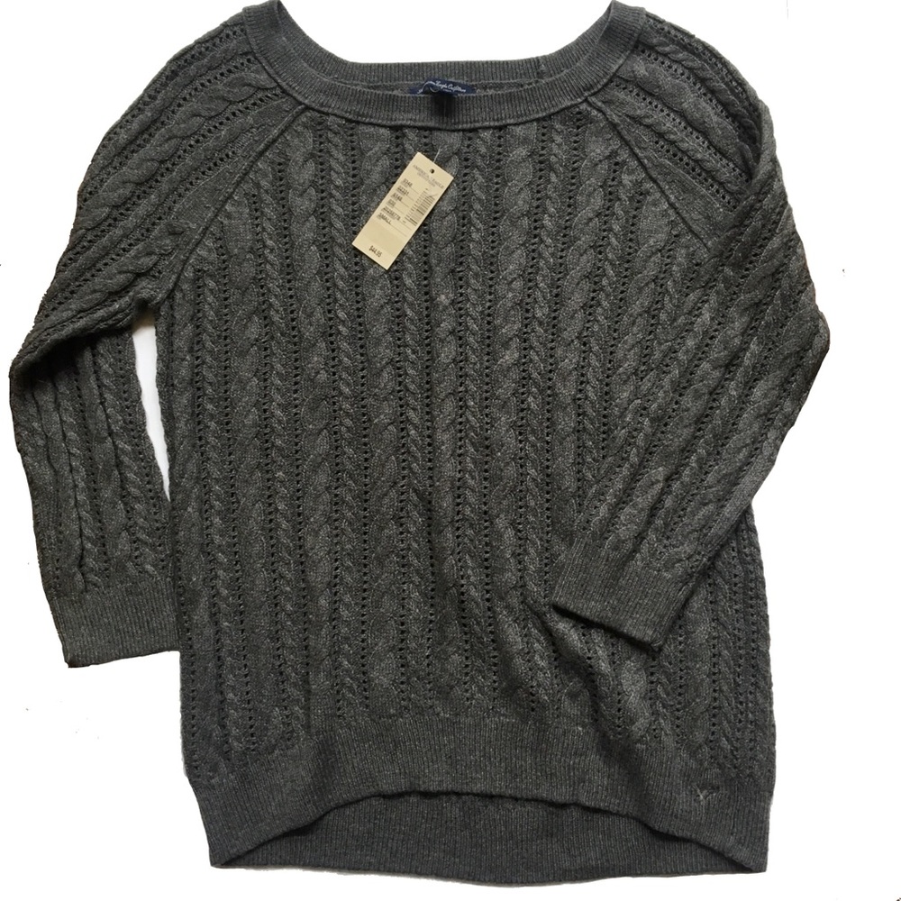 American Eagle Cable Knit Sweater Small Gray NWT